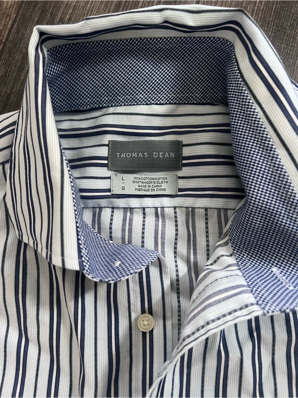 Thomas Dean Navy and White Striped Dress Shirt